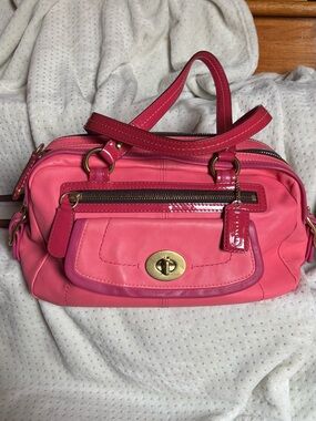 Coach Pink Two-Tone Satchel with Turn-Lock Pocket